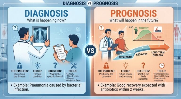 difference between diagnosis and prognosis